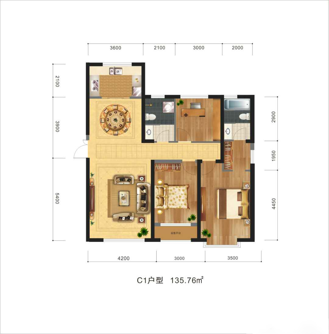 浙商大廈·金色錢江浙商大廈·金色錢江C1戶型：三室兩廳兩衛(wèi)