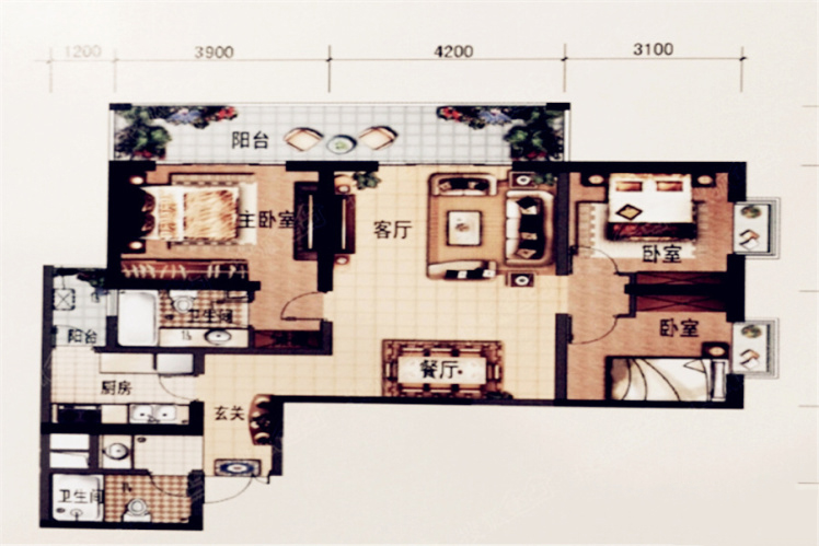 金馬悅城10棟A戶型 3室2廳2衛(wèi)1廚 124.00㎡