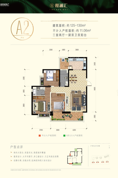 新希望觀瀾匯A2戶型約125-130㎡ 3室2廳2衛(wèi)1廚 130.00㎡