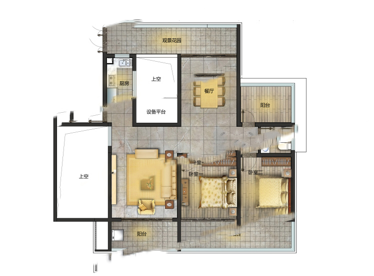 觀瀾湖上東區(qū)Ⅱ區(qū)C戶型 2室2廳1衛(wèi)1廚 141㎡