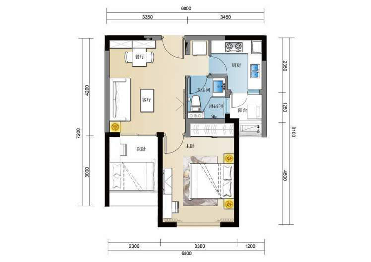 B地塊-A1戶型 2室1廳1衛(wèi)1廚 51.17㎡