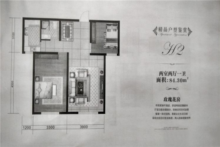 九鼎·翼龍華庭H2戶型84.3㎡兩室一廳一衛(wèi) 40.25萬元-套