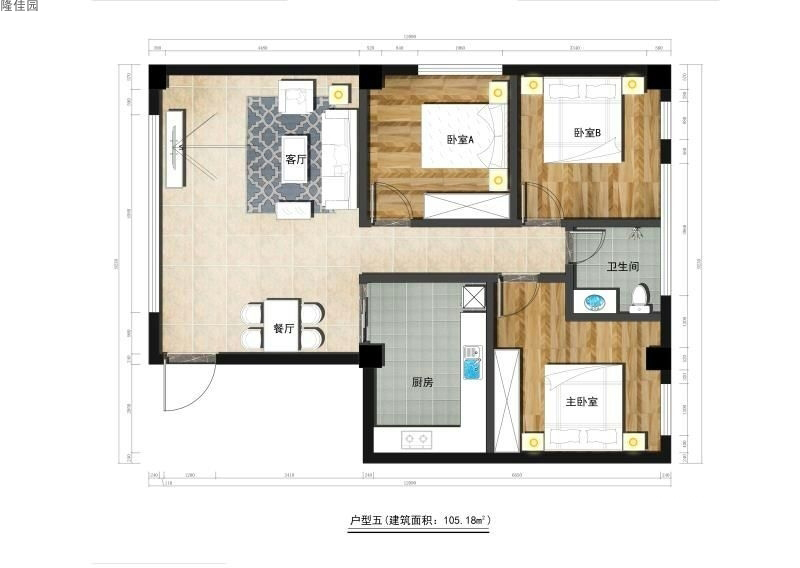 隆佳園隆佳園戶型圖 3室2廳1衛(wèi)1廚 建面 105.18㎡ 約115萬-套