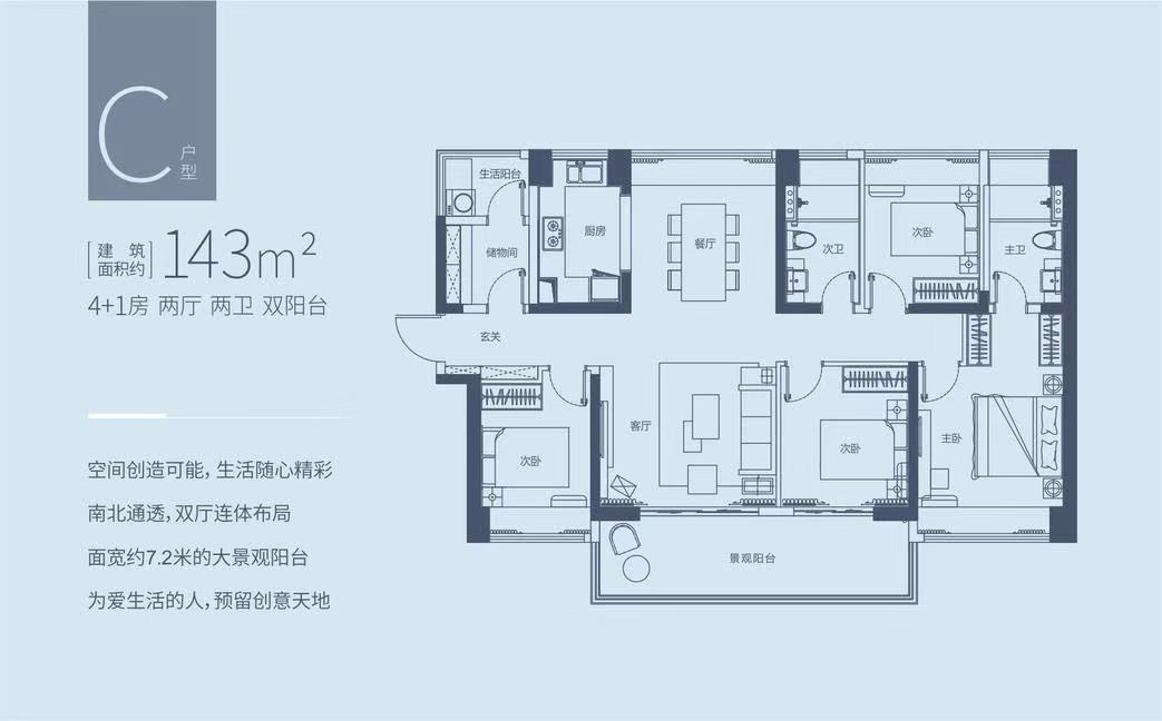 華僑城·曦海岸C戶(hù)型 4室2廳2衛(wèi)1廚