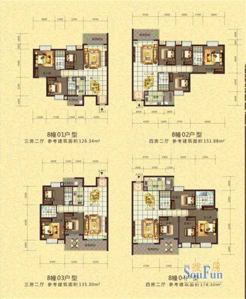 清源灣名都清水灣8# 3室2廳1衛(wèi)1廚 126㎡