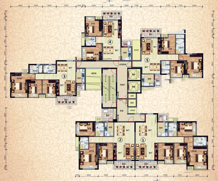 御景豪園46棟戶型 4室2廳2衛(wèi)1廚 127.27㎡ 61.14萬(wàn)元-套