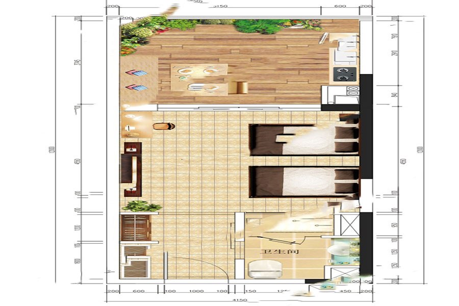 保利順峰北洛秘境B2戶型圖 1室1廳1衛(wèi)1廚 58.87㎡