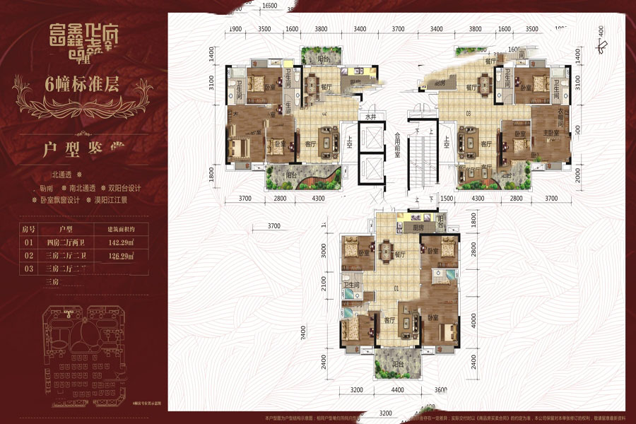 富鑫華府6幢標(biāo)準(zhǔn)層 4室2廳2衛(wèi)1廚 142.29㎡ 85.37萬(wàn)元-套