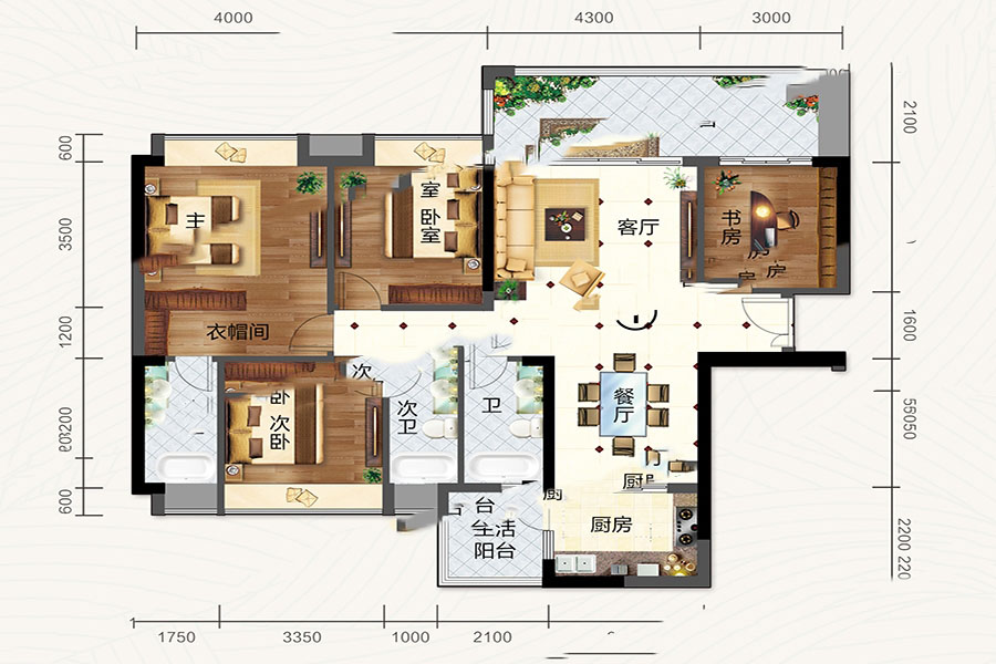 萬山·天悅9幢01戶型 4室2廳3衛(wèi)1廚 136㎡ 84.32萬元-套