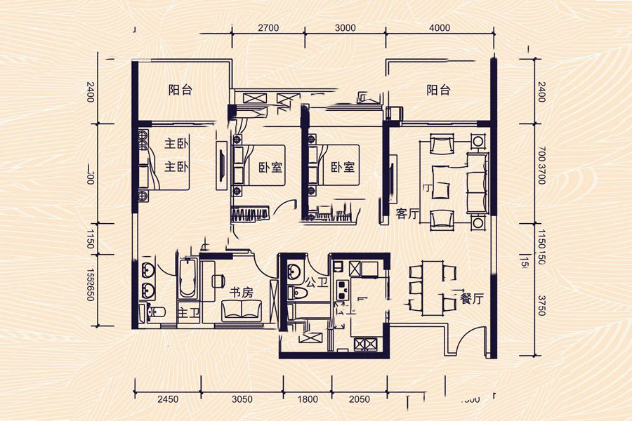 保利達(dá)·江灣南岸15棟B戶型 4室2廳2衛(wèi) 138㎡