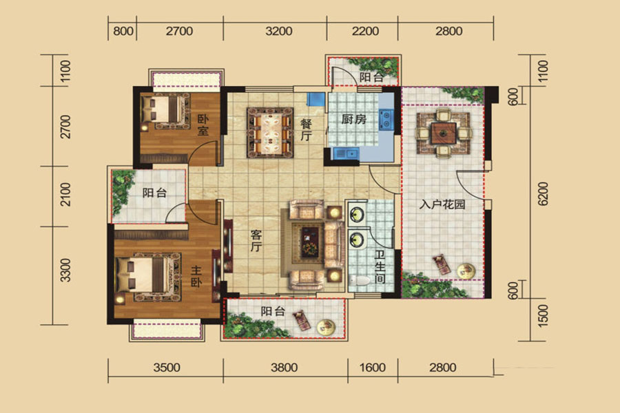 錦河灣94-101㎡A戶型 2室2廳1衛(wèi)1廚 89.28萬元-套