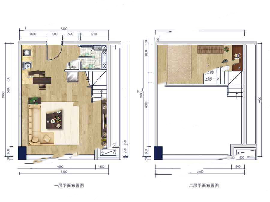 奧園·觀山海商務(wù)廣場54㎡戶型 1室1廳1衛(wèi)1廚