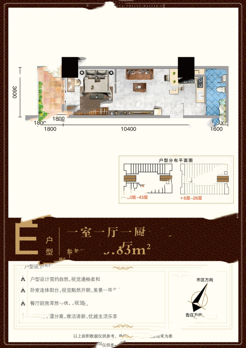 告莊西雙景E戶型 1室1廳1衛(wèi)1廚 62.83-70㎡