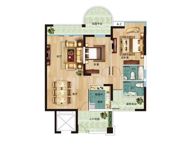 麗晶維港B3戶型圖 2室2廳2衛(wèi) 建面119.49㎡