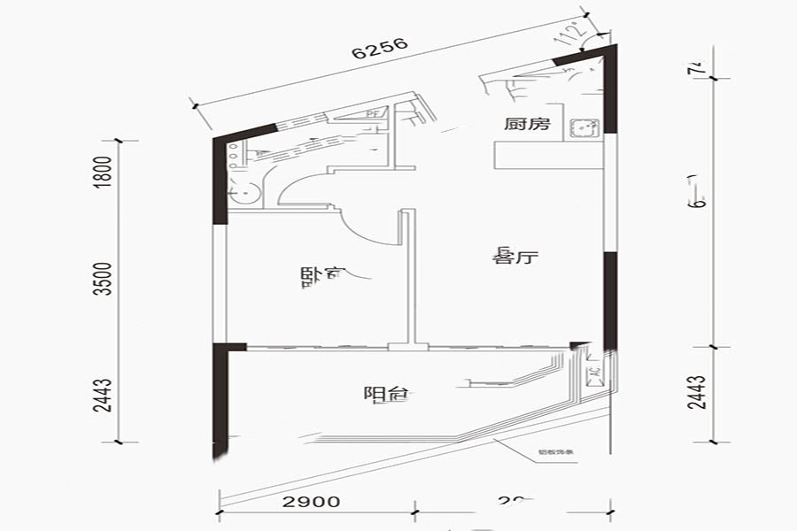 龍光御海灣1棟60戶型 1室1廳1衛(wèi)1廚 60㎡