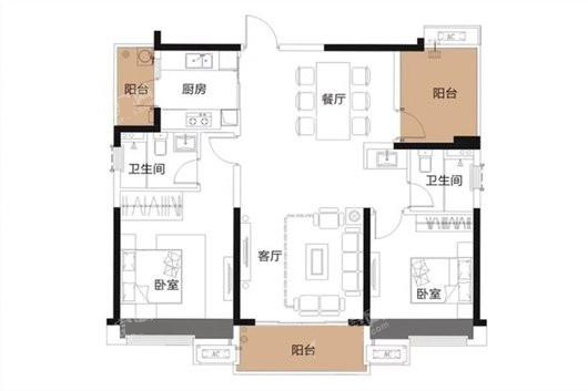 B戶型 2室2廳2衛(wèi)1廚 115㎡