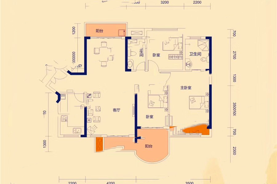 東江豪門4棟04戶型 3室2廳2衛(wèi)1廚 127㎡