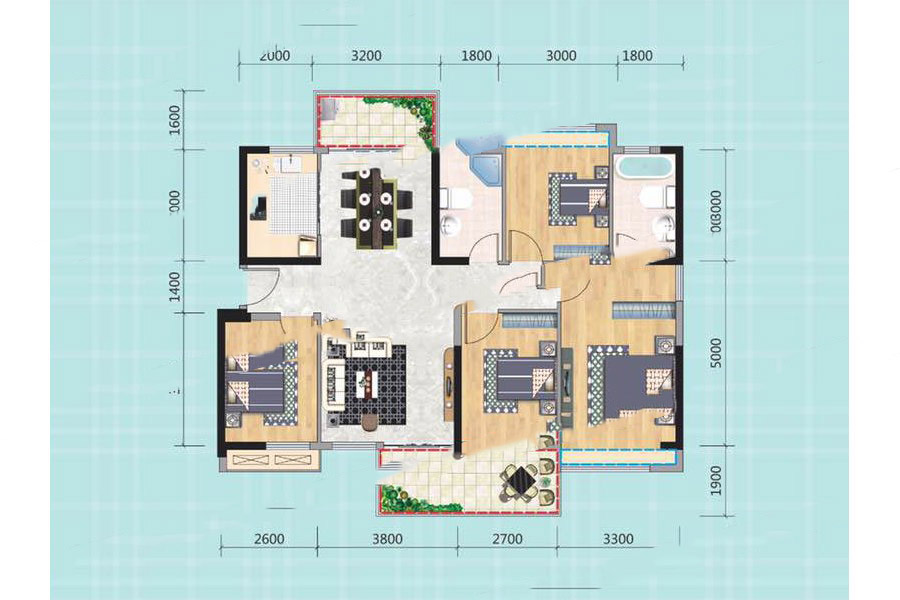 錦地繁花B戶型 4室2廳2衛(wèi)1廚 128㎡