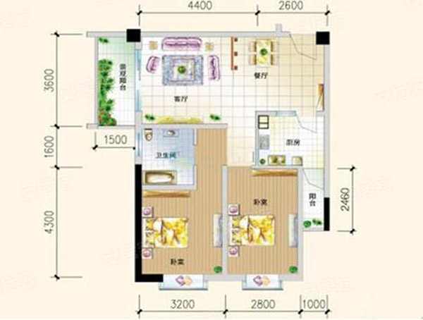 慢哉美域D-4戶型 79.31㎡ 2房2廳1廚1衛(wèi)