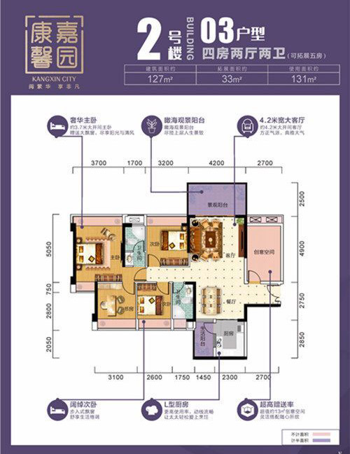 2號樓03戶型 4室2廳2衛(wèi)1廚 127㎡