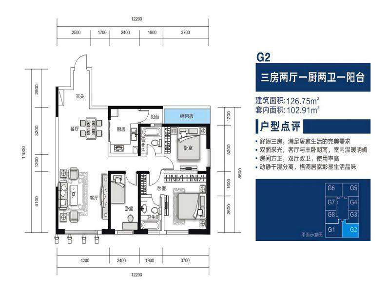 融城金階融城金階戶型圖G2戶型3房2廳1廚2衛(wèi)1陽(yáng)臺(tái)