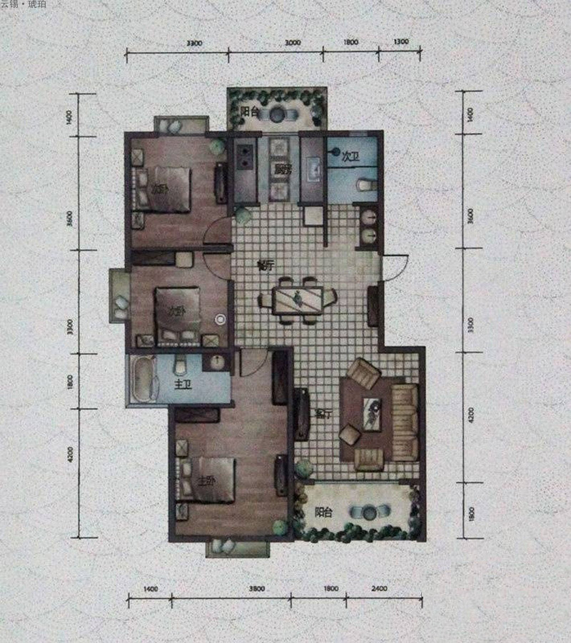 云錫·琥珀戶型圖 3室2廳2衛(wèi) 119㎡