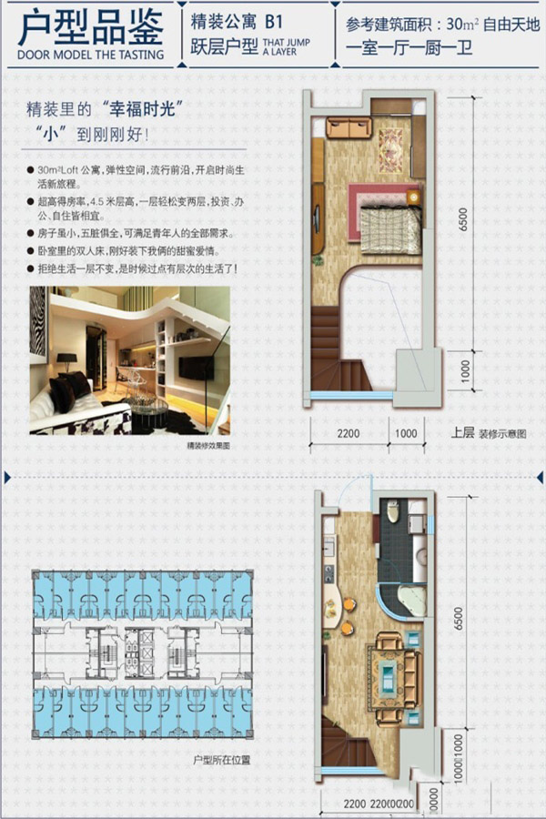 豪門金座30㎡公寓戶型 1室1廳1衛(wèi)1廚