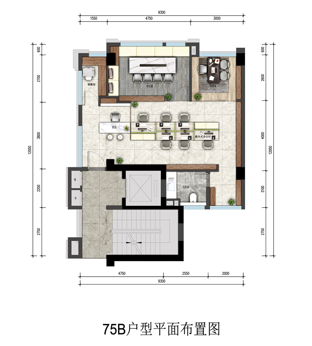 B戶型 建筑面積約：75m2