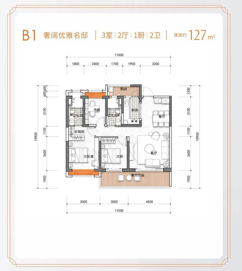 陽光金典陽光金典B1戶型圖 3室2廳2衛(wèi)127㎡