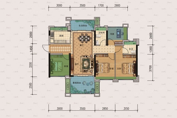 建實(shí)帝景銀灣1號(hào)樓02戶型 91.28 ㎡