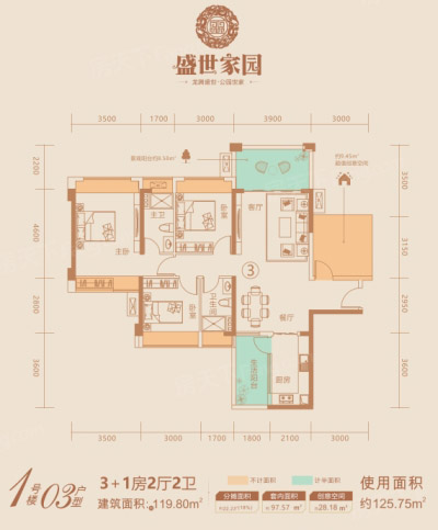 盛世家園1號(hào)樓03戶型119.8 ㎡