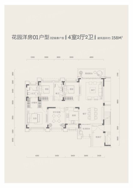 恒榮·城市溪谷5.6.7棟花園洋房01戶型（02互為鏡像）