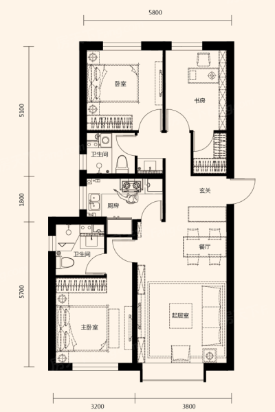 華凌古樹小鎮(zhèn)114.94平米三室兩廳兩衛(wèi)