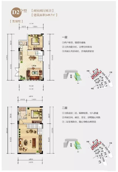 水墨雨林類別墅D2戶型 2室2廳2衛(wèi)1廚 149.7 ㎡
